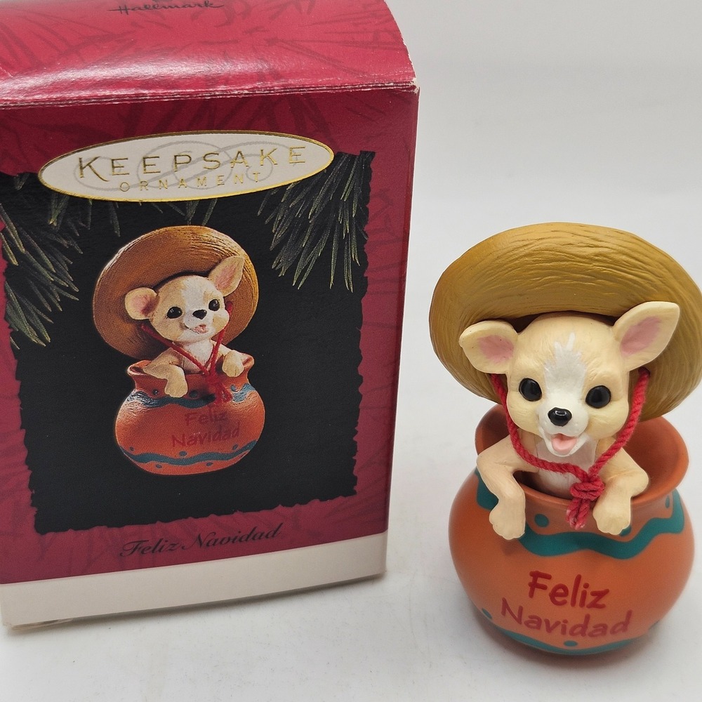 VTG Hallmark Feliz Navidad Chihuahua Ornament 1994 Christmas